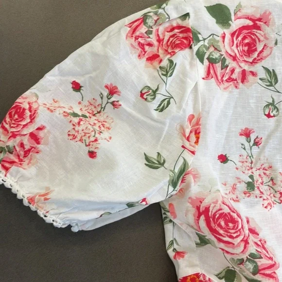 Zara White Linen Blend Puff Sleeve Button Front Mini Dress - Picture 10 of 11